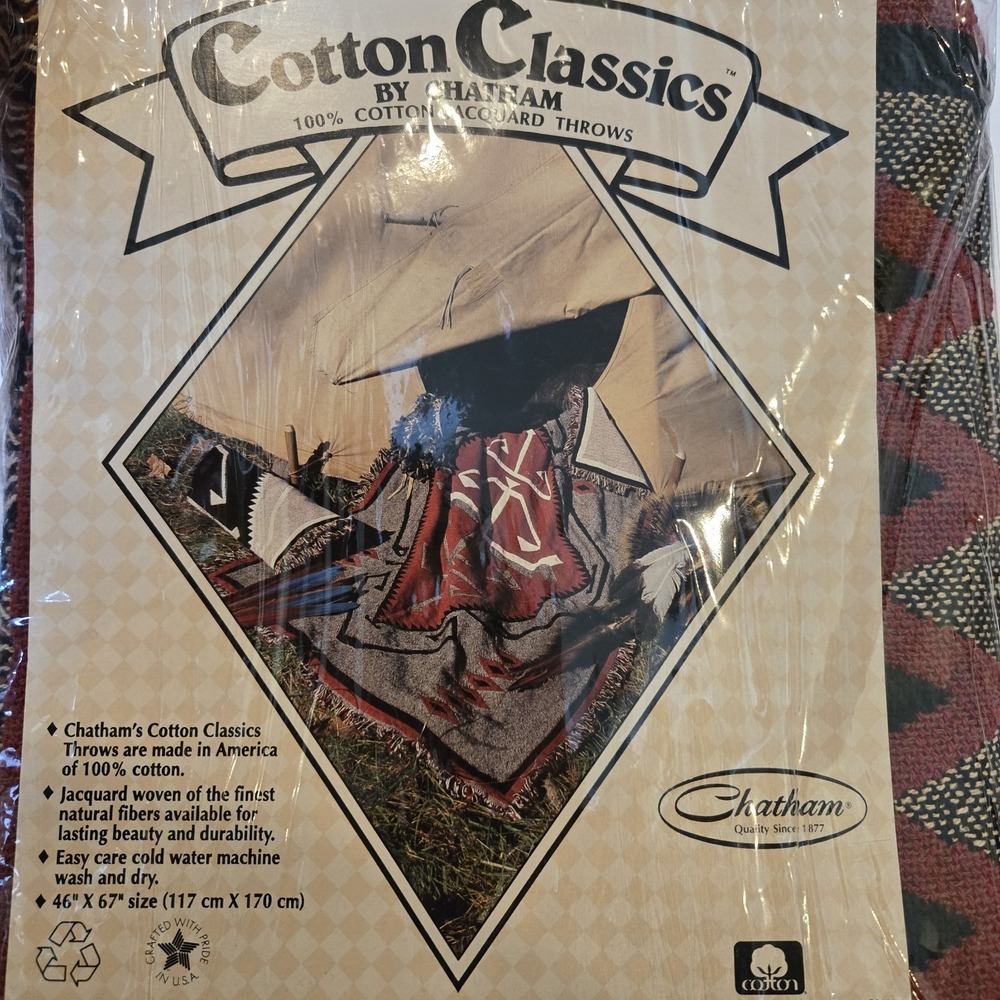 Vtg Chatham Cotton Classic Southwest Navajo Style woven‎ tapestry Throw New NOS